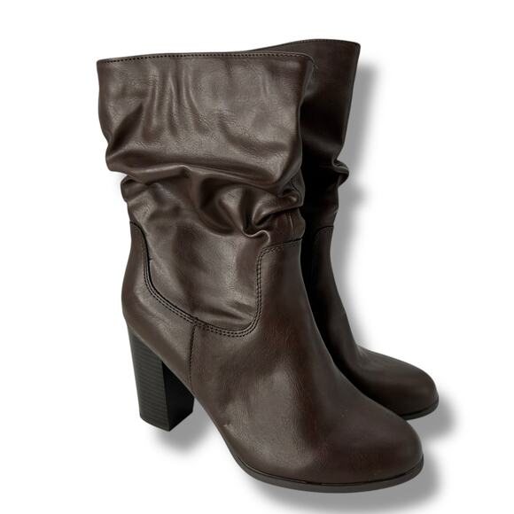 NEW Macy's Style & Co Brown Slouch Boots Size 9 Mid Calf Tall Heeled Booties - Picture 2 of 8